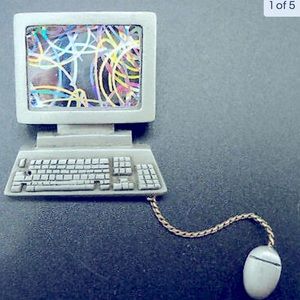 Vintage signed JJ Jonette Computer Mouse Dangle Brooch Pin Pewter